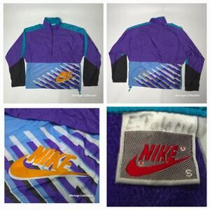 VINTAGE NIKE GRAY TAG AQUABERRY PURPLE TEAL 1/2 ZIP NYLON WINDBREAKER JACKET S